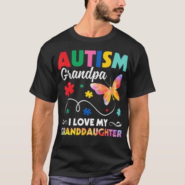 Puzzle Butterfly Autism Grandpa I Kärlek My Grandd T Shirt (Framsida)