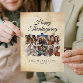Puzzle Collage 6 Photo Rustic Happy thanksgiving Julkort