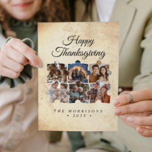 Puzzle Collage 6 Photo Rustic Happy thanksgiving Julkort