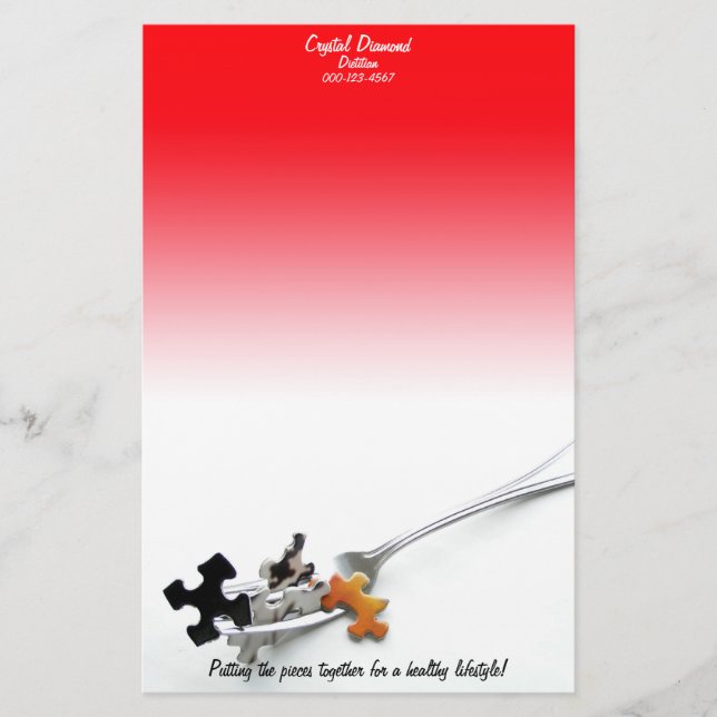 Puzzle Delar Fork Red White Ombre Brevpapper (Framsida)