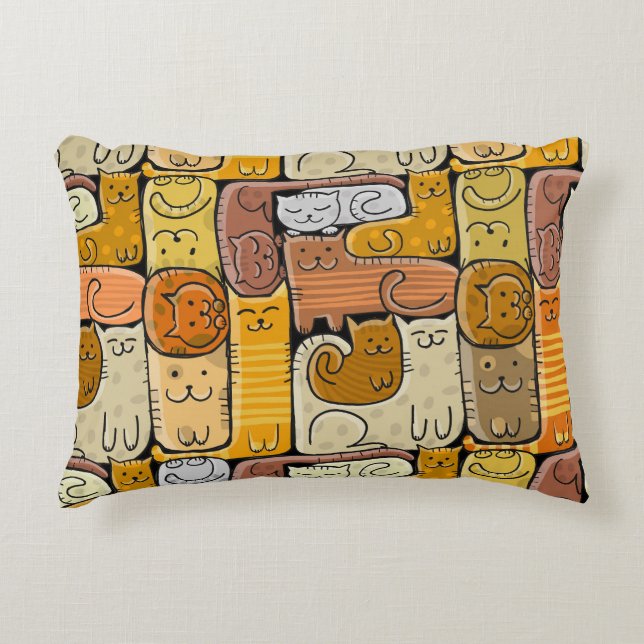 Puzzle Funny Cats House Seamless Prydnadskudde (Framsidan)
