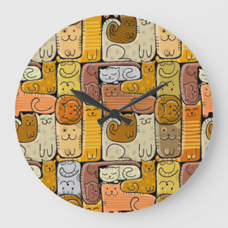 Puzzle Funny Cats House Seamless Stor Klocka