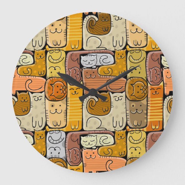 Puzzle Funny Cats House Seamless Stor Klocka (Framsida)