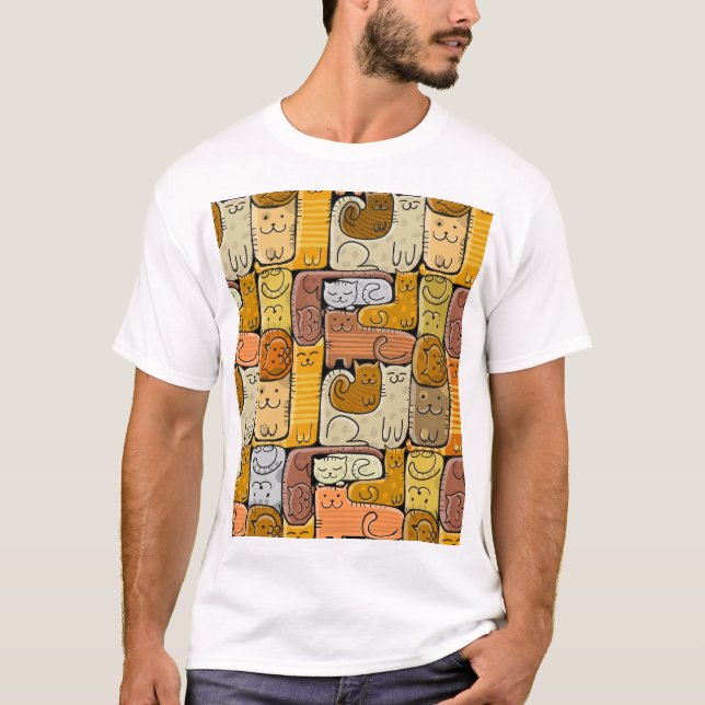 Puzzle Funny Cats House Seamless T Shirt (Framsida)
