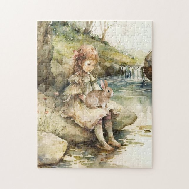 Puzzle-Girl med bunny Pussel (Vertikal)