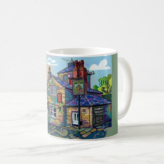 Puzzle Hall Inn, Sowerby Bridge konsttryck Kaffemugg (Framsida höger)