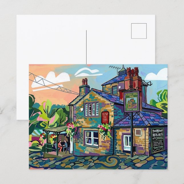 Puzzle Hall Inn, Sowerby Bridge konsttryck Vykort (Fram/baksida)