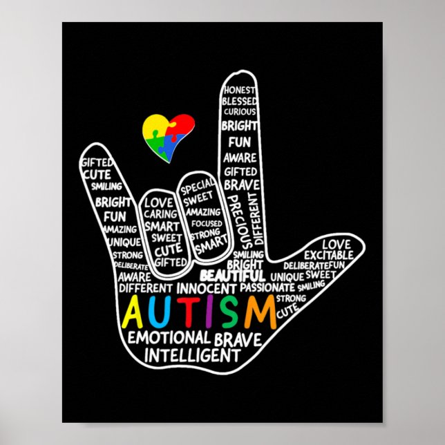 Puzzle Heart ASL Kärlek - teckenspråkshandbok Aw Poster (Framsidan)