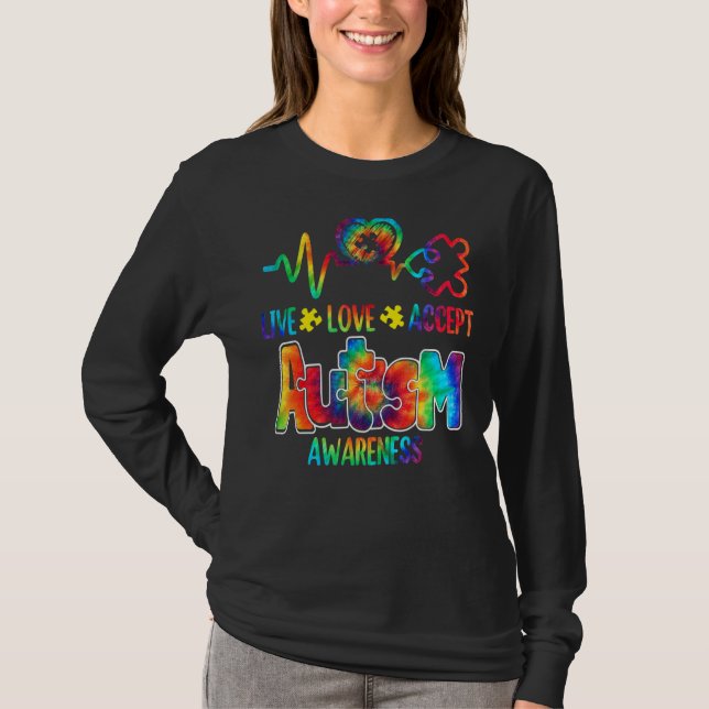 Puzzle Heart Live Kärlek accepterar världsautism A T Shirt (Framsida)