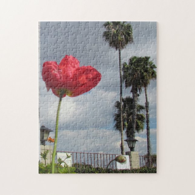 Puzzle - Red Poppy och Handflatan Träd Pussel (Vertikal)