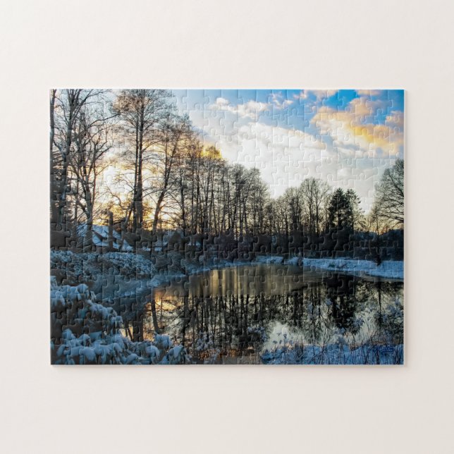 Puzzle “Reflejos de invierno en Bispingen” Pussel (Horisontell)
