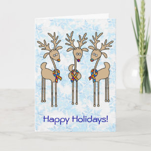 Puzzle Ribbon Reindeer - Autism Awareness Helgkort