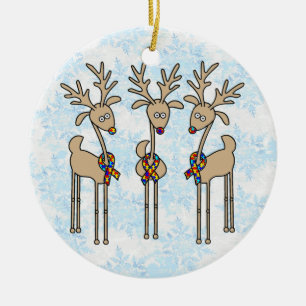 Puzzle Ribbon Reindeer - Autism Awareness Julgransprydnad Keramik