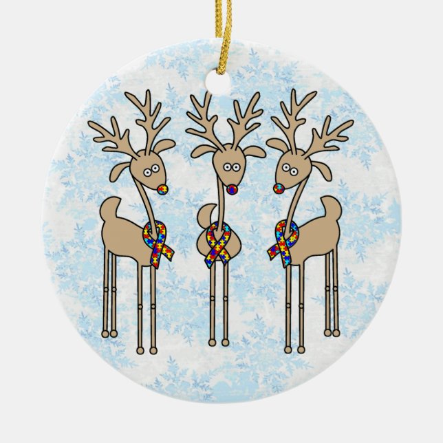 Puzzle Ribbon Reindeer - Autism Awareness Julgransprydnad Keramik (Framsidan)