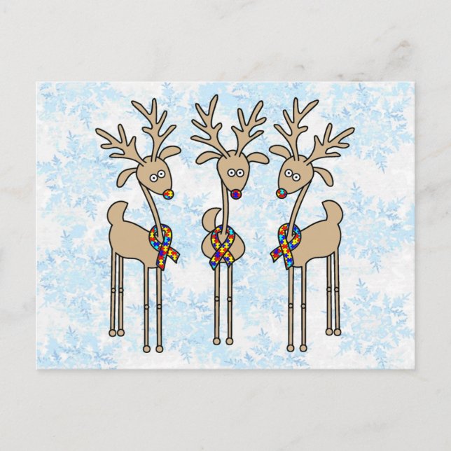 Puzzle Ribbon Reindeer - Autism Awareness Vykort (Framsida)