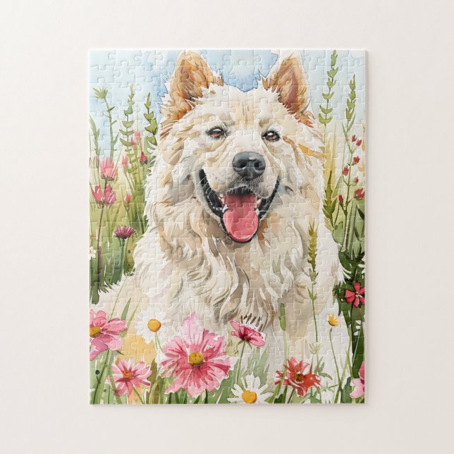Puzzle – Samoyed Watercolor Jigsaw for Dog Fans Pussel (Vertikal)