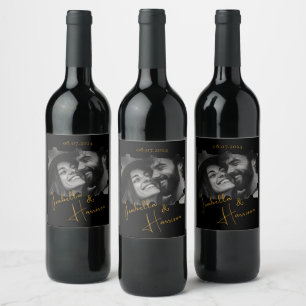 Puzzle Shaped Anpassningsbar Photo Black och Guld Vinflaska Etikett