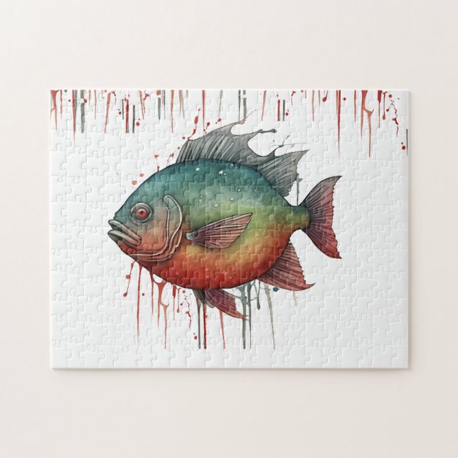 Puzzle - Vattenfärgsserie: Piranha Pussel (Horisontell)