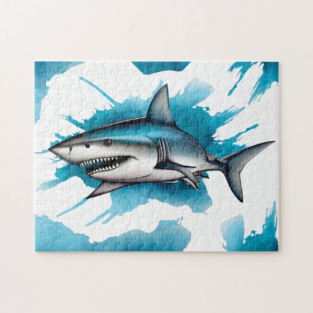 Puzzle - Vattenfärgsserie: Shark Pussel (Horisontell)