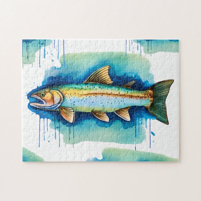 Puzzle - Vattenfärgsserie: Trout/Salmon Pussel (Horisontell)