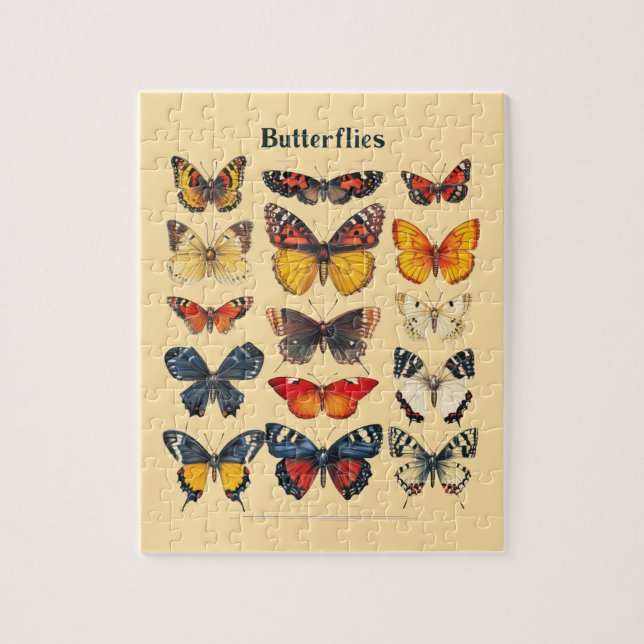 PUZZLE: Vintage Botaniska Fjärilar  Pussel (Vertikal)