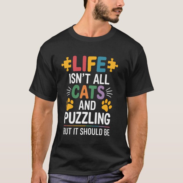 Puzzler Pussel Katter Roligt Pussel T Shirt (Framsida)