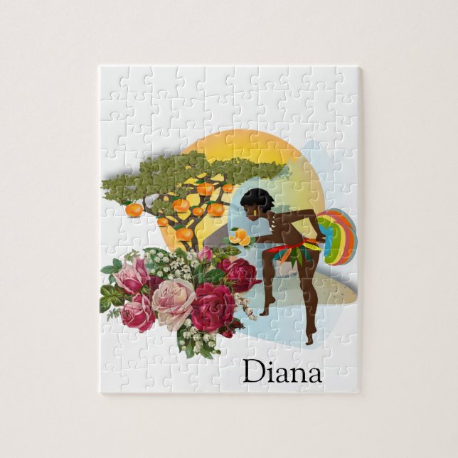 Puzzles African Women Orange Träd Blommigt Pussel (Vertikal)