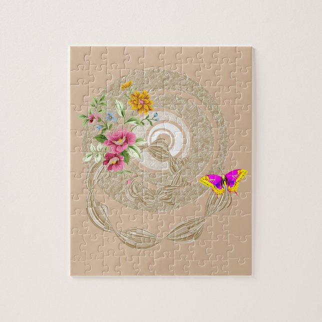 Puzzles Beige Blommigt Butterfly Pussel (Vertikal)