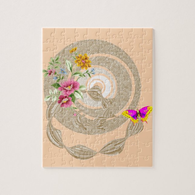 Puzzles Beige Butterfly Blommigt Pussel (Vertikal)