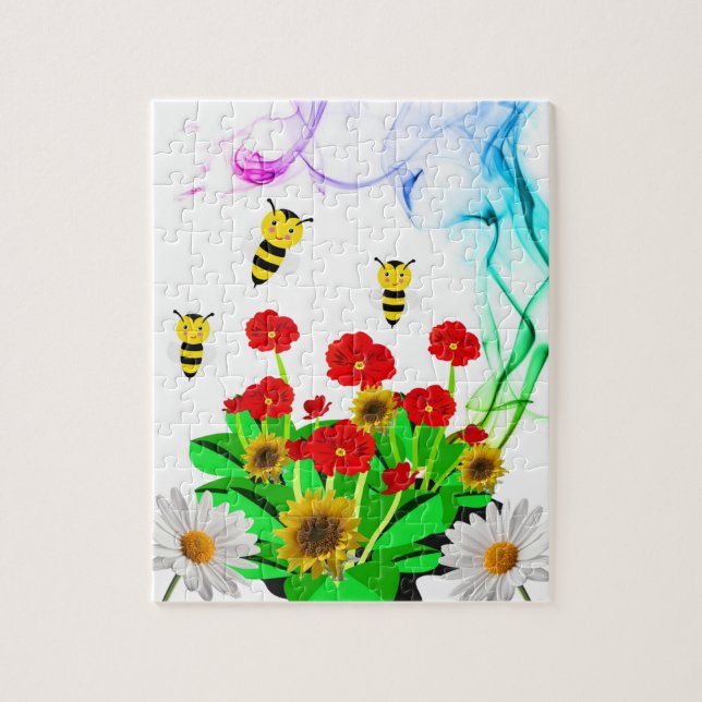 Puzzles Bumblebee Blommigt Solblommor Pussel (Vertikal)