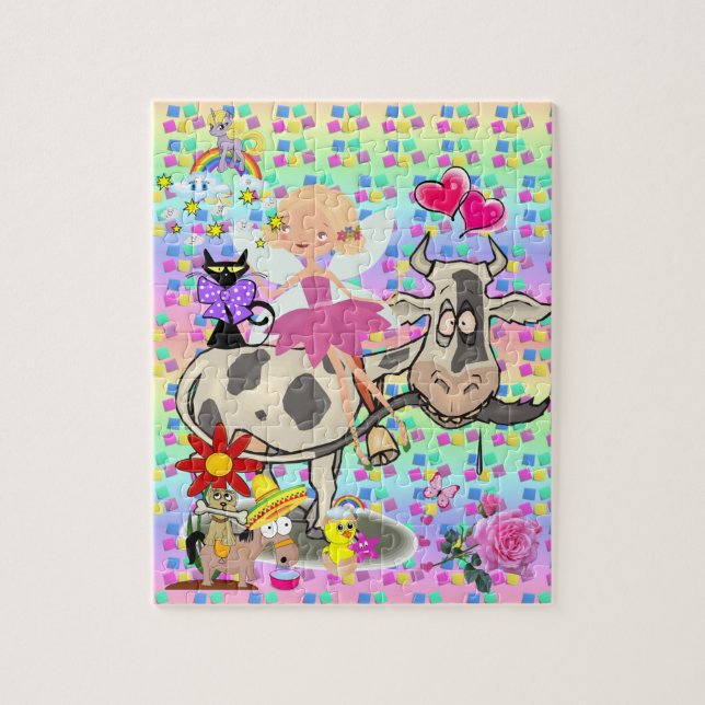Puzzles Fairy Rainbow Unicorn Hund Cow Roligt Pussel (Vertikal)