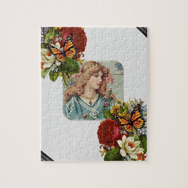 Puzzles Grått Victorian Blommigt Flowers Butterfly Pussel (Vertikal)