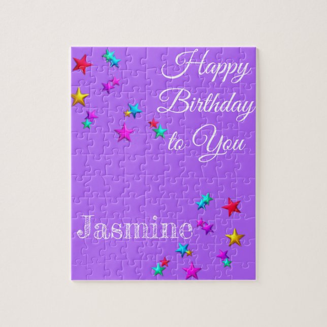Puzzles Grattis på födelsedagen Lila Stars Pussel (Vertikal)