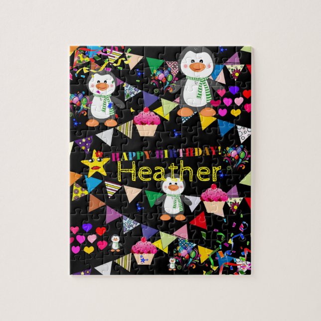 Puzzles Grattis på födelsedagen Penguin Cuptårta Pussel (Vertikal)