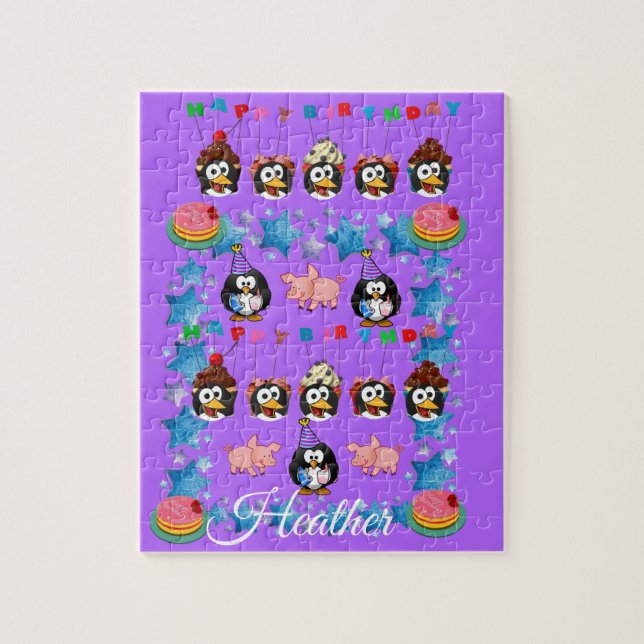 Puzzles Grattis på födelsedagen Penguin Rosa Grisa Pussel (Vertikal)