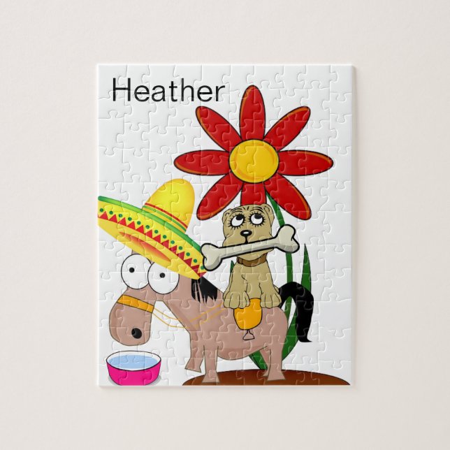 Puzzles Mexican Donkey Hund Blommigt Pussel (Vertikal)