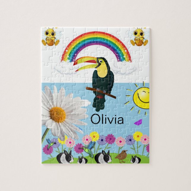 Puzzles Rainbow Parrots Rabbits Sol Blommigt Pussel (Vertikal)