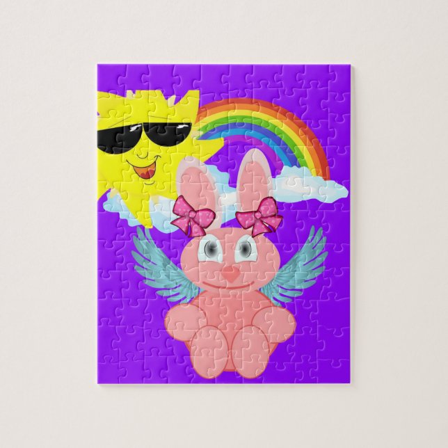 Puzzles Rosa Rabbit Rainbow Sol Clouds Pussel (Vertikal)