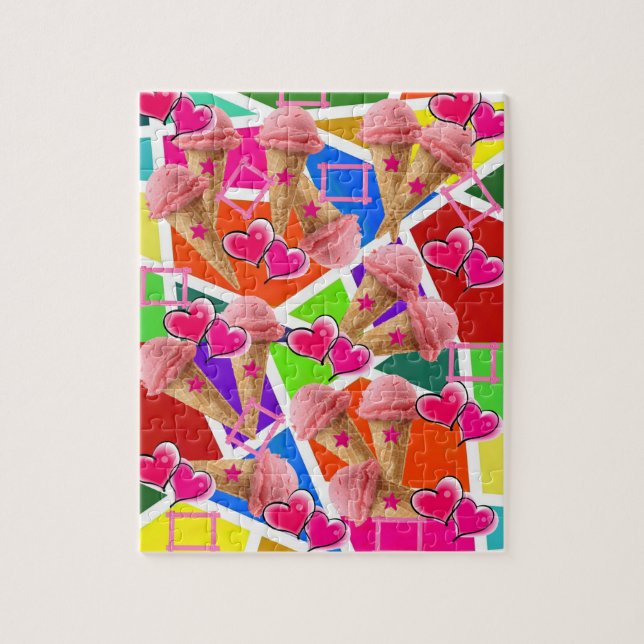 Puzzles Strawberry Ice Cream Abstrakt Rosa Hearjär Pussel (Vertikal)