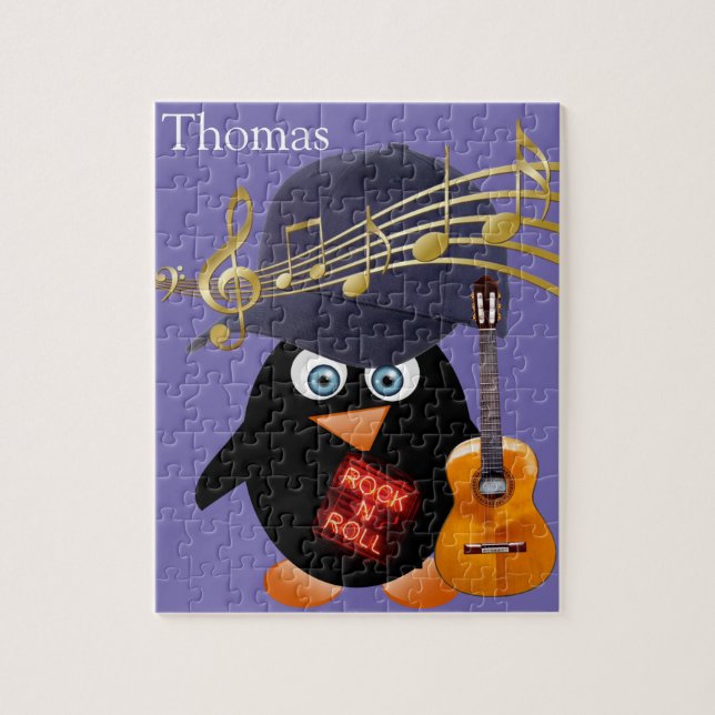 Puzzles White and Black Penguin Guitar Rock n Roll Pussel (Vertikal)