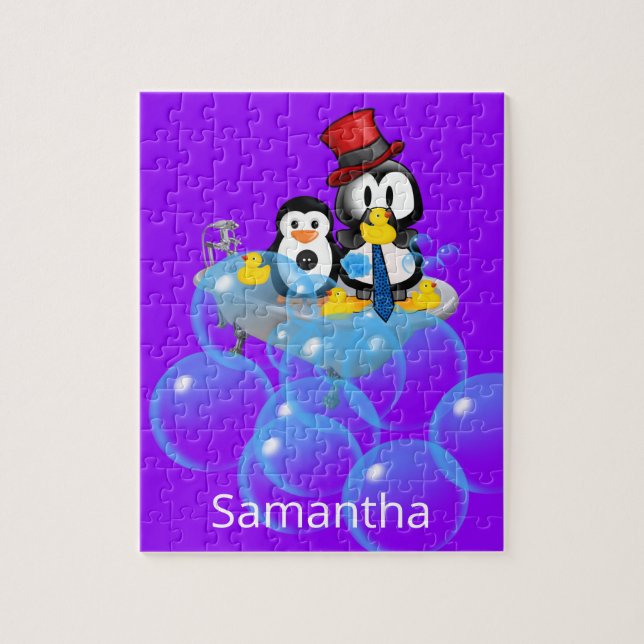 Puzzles White and Black Penguins Gult Anka Bath Pussel (Vertikal)