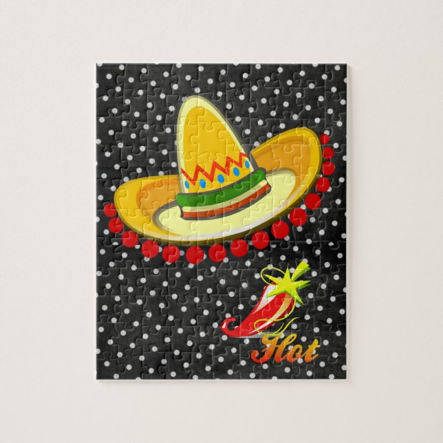 Puzzles White Black Polkadot Sombrero Peppers Pussel (Vertikal)