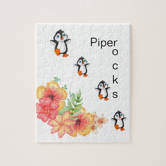 Puzzles White Penguins Blommigt Flowers Pussel (Vertikal)