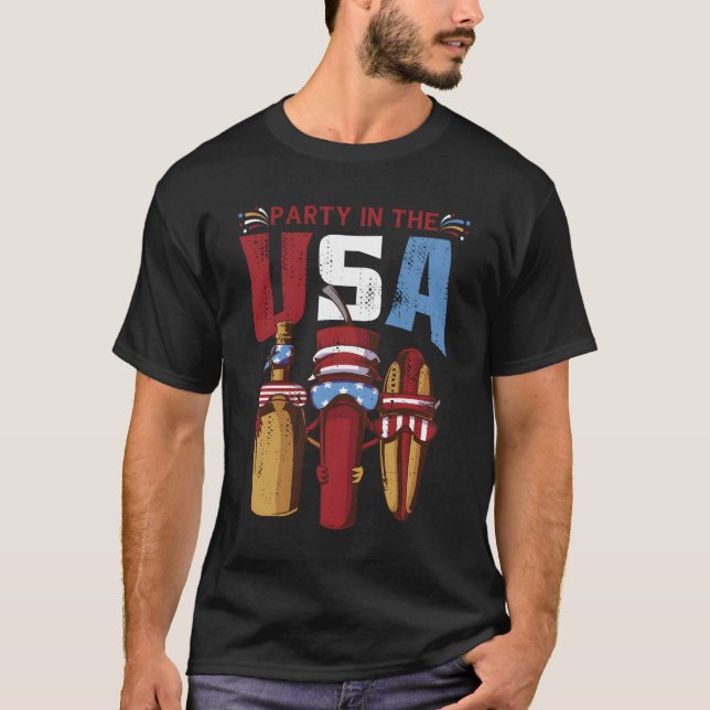 Py I USA Hotdog USA 4:e Juli T Shirt (Framsida)