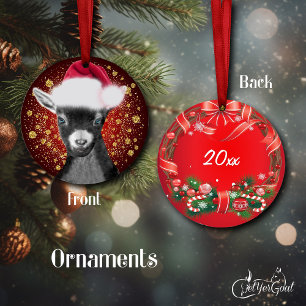 Pygmy Goat Santa Hat jul Ornament