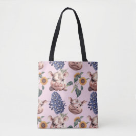 Pygmy Hippo & Blommigt Tote Bag Tygkasse