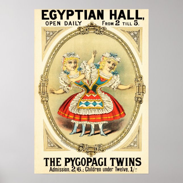 Pygopagi Twillingar EGYPTIAN HALL Freak Show Circu Poster (Framsidan)