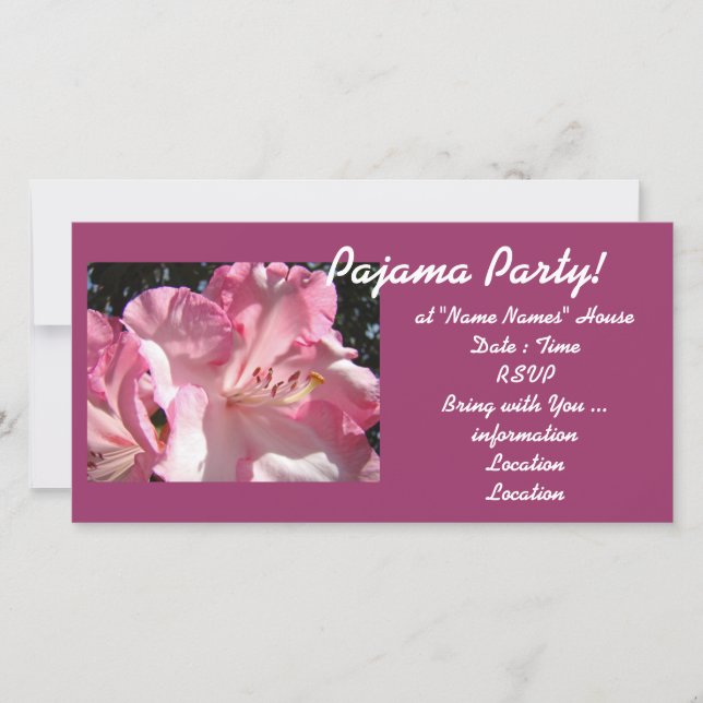 Pyjamafest! inbjudningskort Rosa Rhodies Flickor (Framsida)