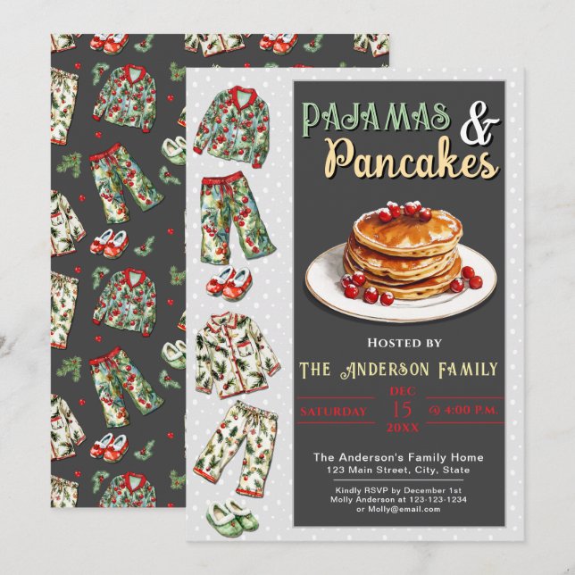 Pyjamas och pannkaksfest-inbjudan inbjudningar (Fram/baksida)