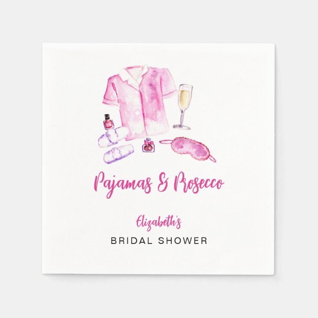 Pyjamas och Prosecco Bröllopsdusch Rosa Manuskrift Pappersservett (Framsidan)